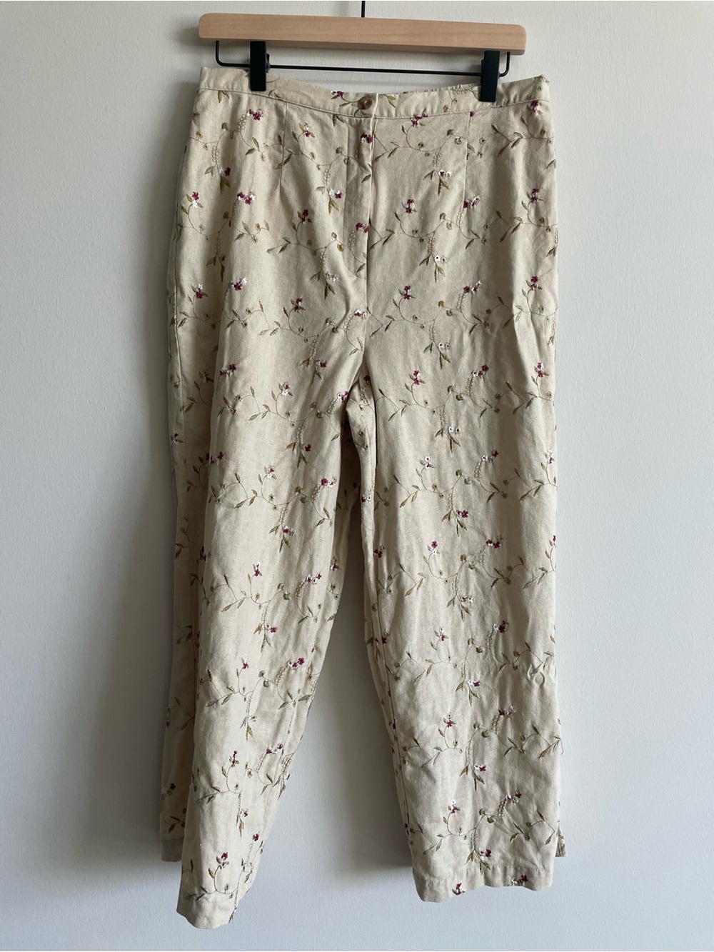Coldwater Creek linen blend embroidered flower floral eyelet trouser pants